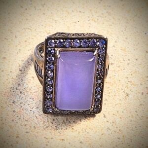 Art Nouveau Sterling Silver Lavender Jade & Purple Spinel Estate Ring
